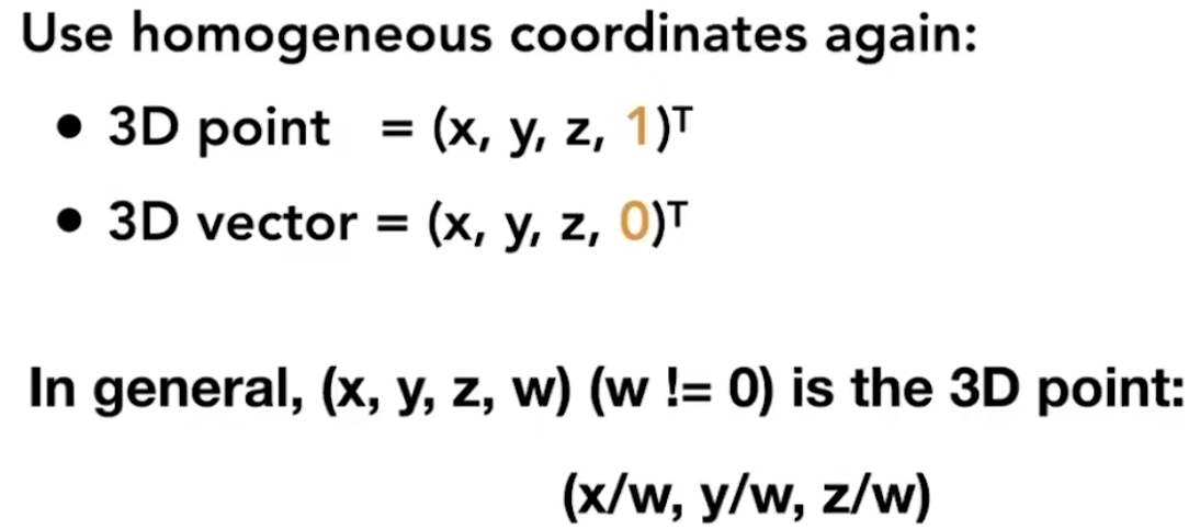 3D homogeneous coordinates